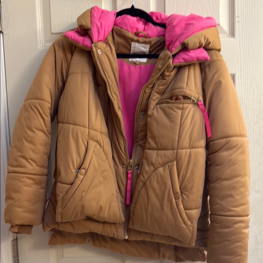 Tan and Pink Puffer Jacket Avec Les Filles